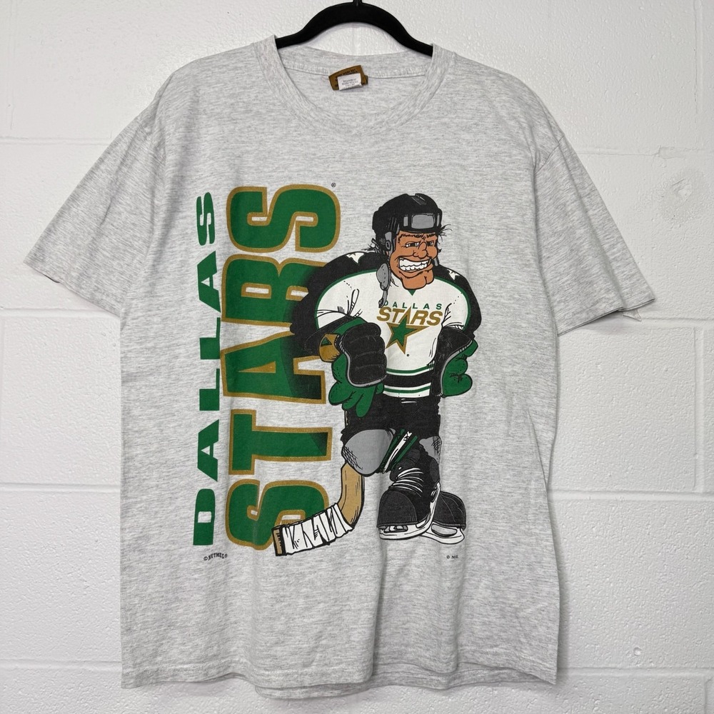 Vintage 90s Dallas Stars Nutmeg T-Shirt L NHL Hockey Grey Single Stitch USA